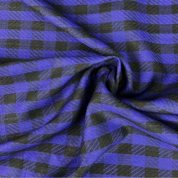 Vintage 70s blue-purple & black checkered double sided fabric 72” x 60” - Picture 3 of 7